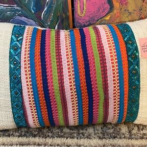 Boho multi striped decorative pillow with tassels